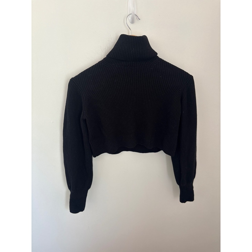 Wilfred Aritzia Black 100% Merino Wool Cropped Ribbed Turtleneck Sweater 2XS